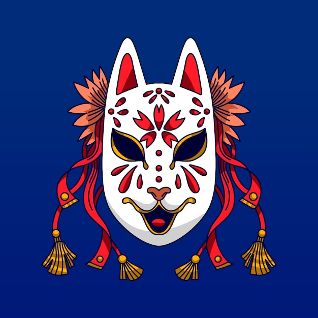 Hand drawn kitsune mask illustration