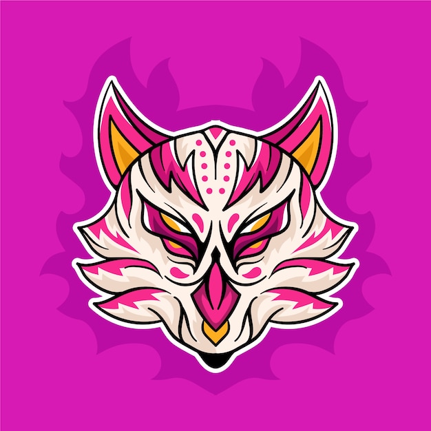 Hand drawn kitsune mask illustration