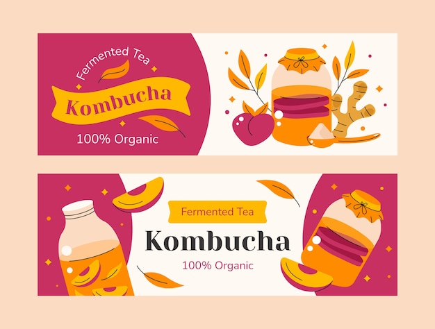 Free vector hand drawn kombucha horizontal banner