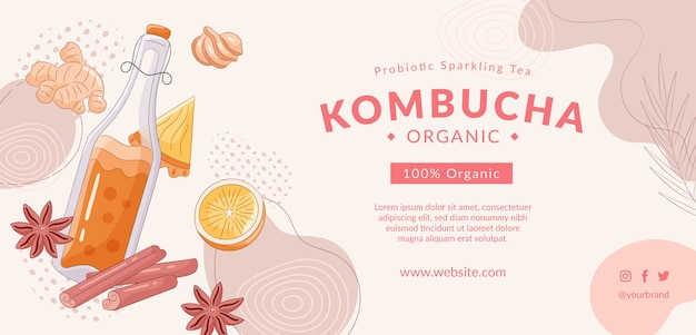 Free Vector hand drawn kombucha horizontal template