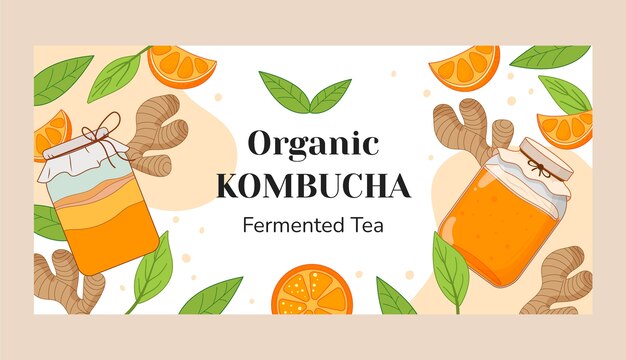 Hand drawn kombucha horizontal template