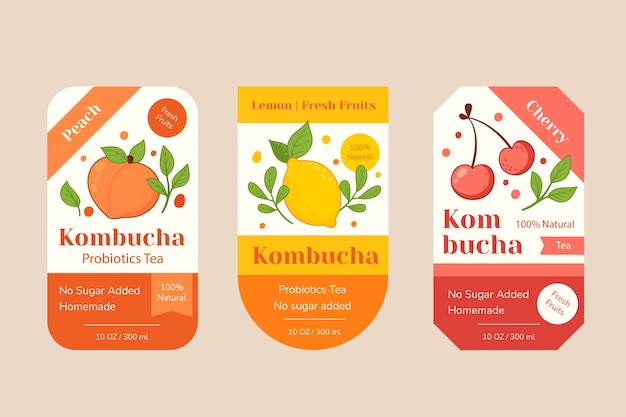 Hand drawn kombucha label collection