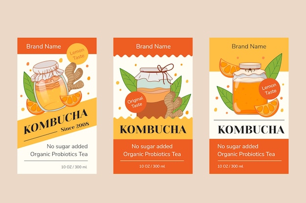 Hand drawn kombucha label collection