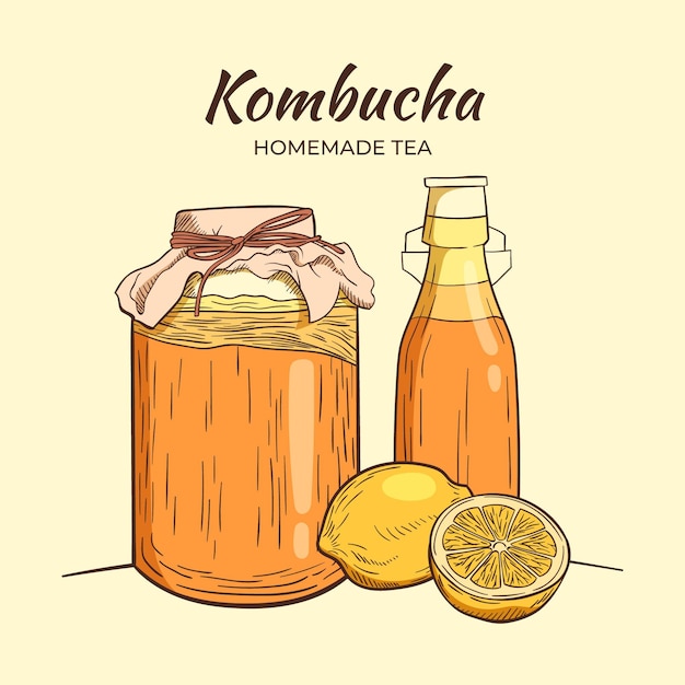 Free vector hand drawn kombucha tea concept