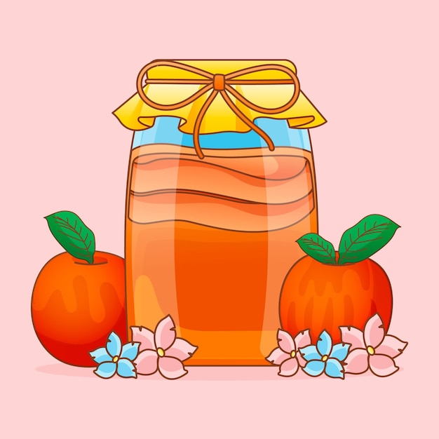 Free Vector hand drawn kombucha tea with fruits