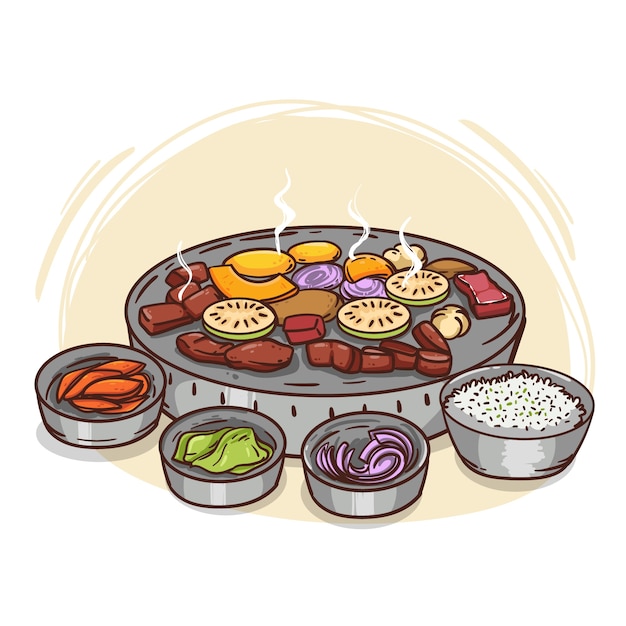 Free Vector hand drawn korean bbq illustration