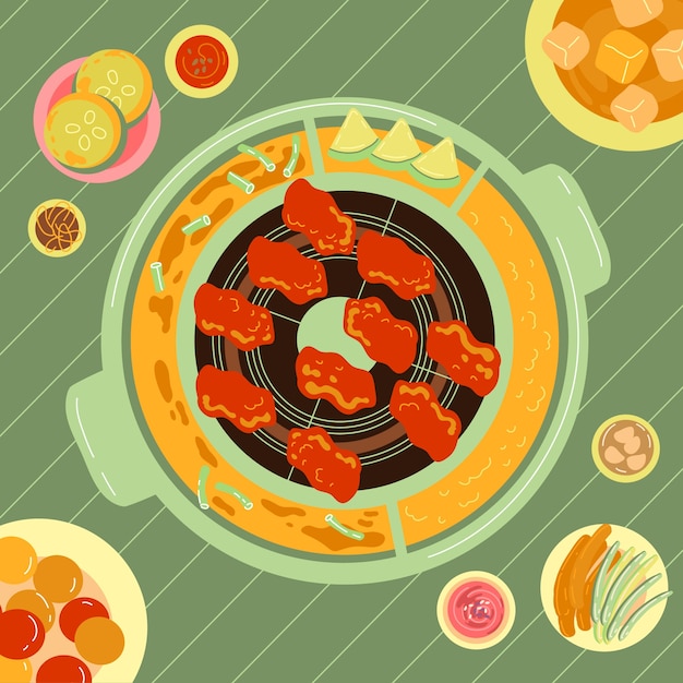 Hand drawn korean bbq illustration