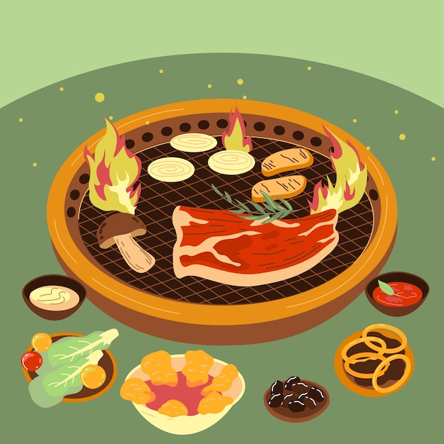 Hand drawn korean bbq illustration