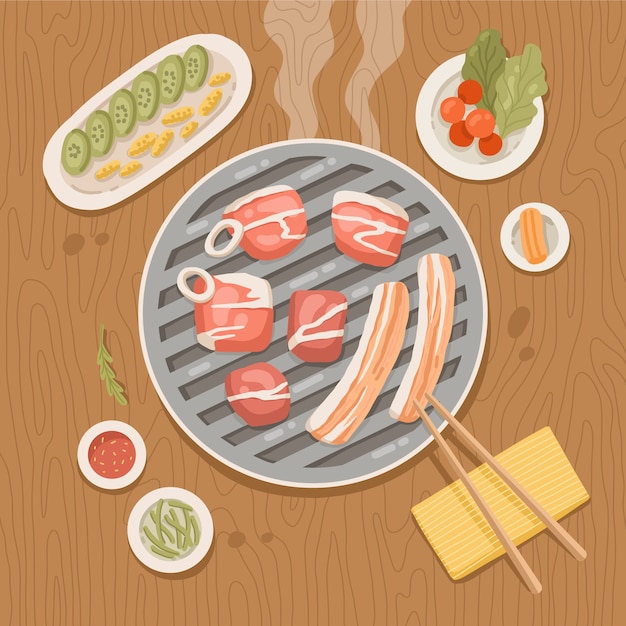 Hand drawn korean bbq illustration