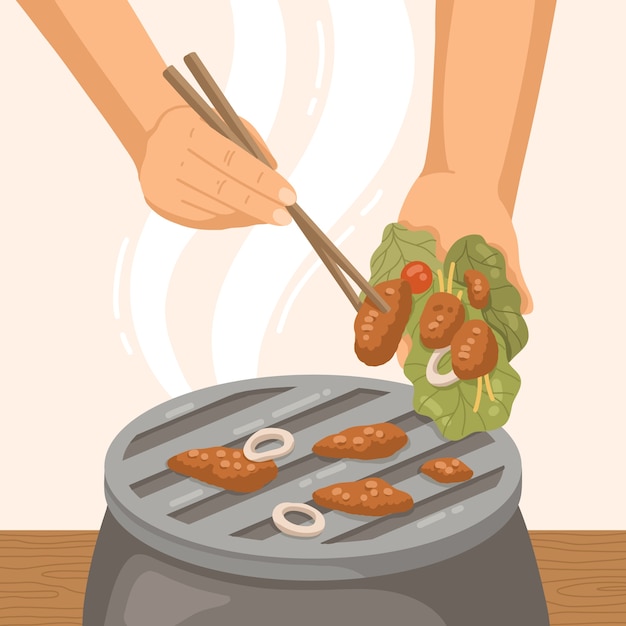 Free Vector hand drawn korean bbq illustration