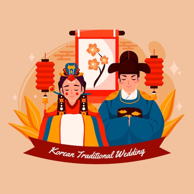 Free Vector hand drawn korean culture wedding illustration