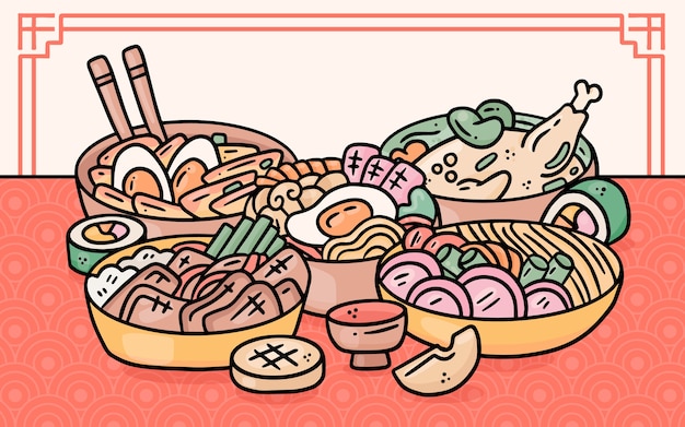 Free Vector hand drawn  korean food illustration