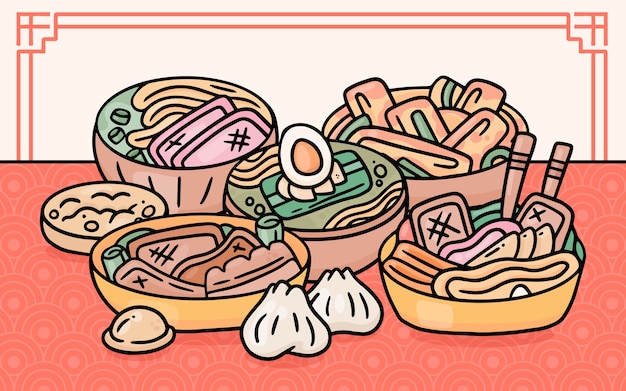 Free Vector hand drawn  korean food illustration