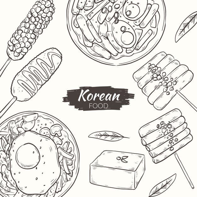 Hand drawn korean food illustration