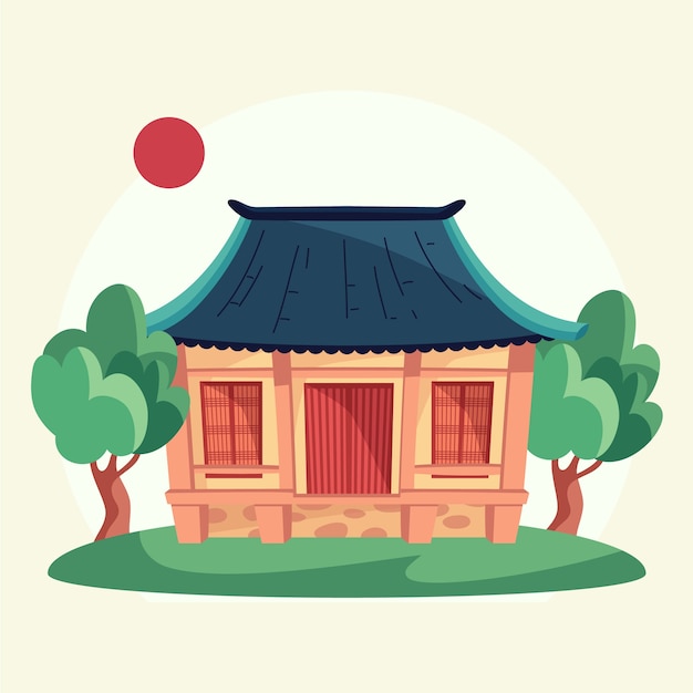 Hand drawn korean house illustration