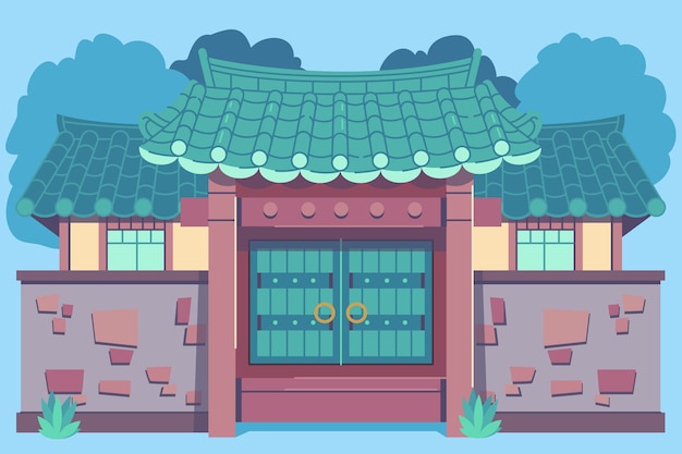 Free Vector hand drawn korean house illustration