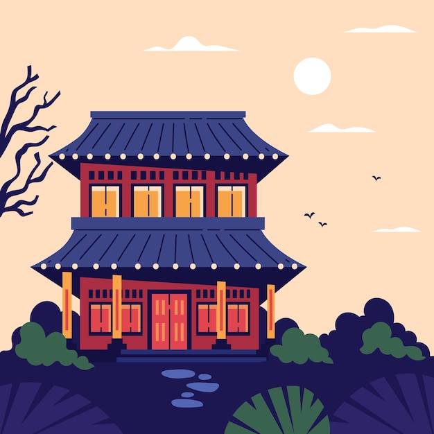 Free Vector hand drawn korean house illustration