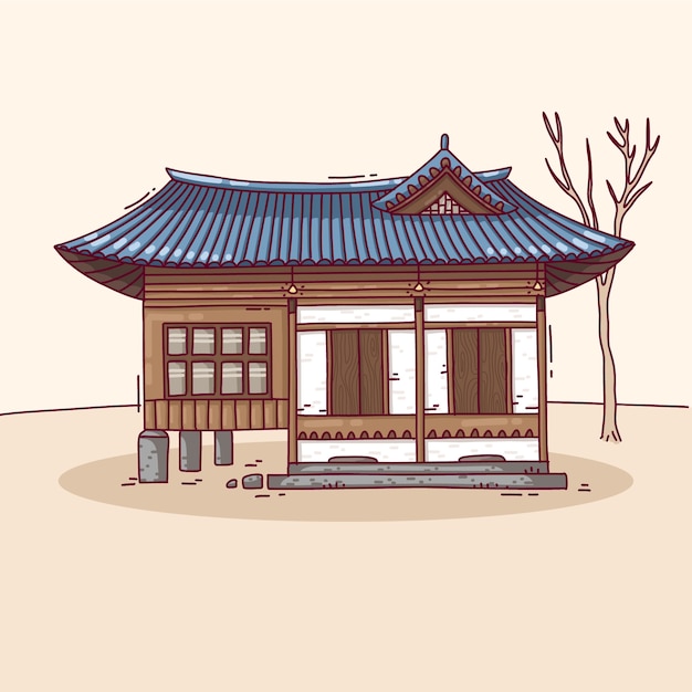 Free Vector hand drawn korean house illustration