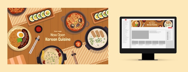 Hand drawn korean restauran template design