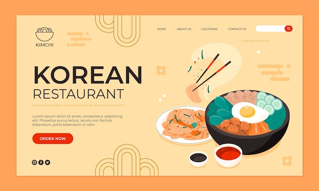 Free Vector hand drawn korean restaurant landing page