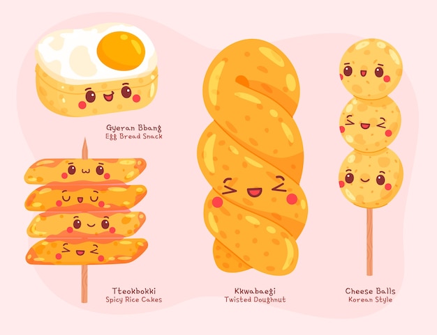 Free Vector hand drawn korean street food element collection