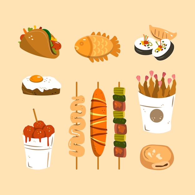 Free Vector hand drawn korean street food element collection