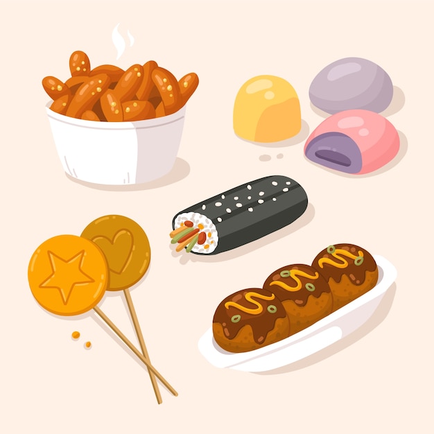 Hand drawn korean street food element collection