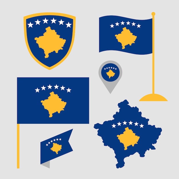 Hand drawn kosovo flag and national emblems collection