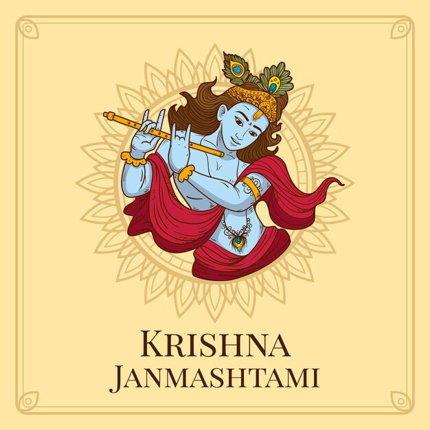 Hand drawn krishna janmashtami illustration