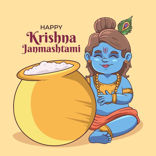 Hand drawn krishna janmashtami illustration