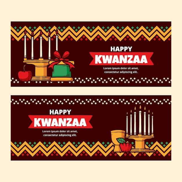 Hand drawn kwanzaa horizontal banners set