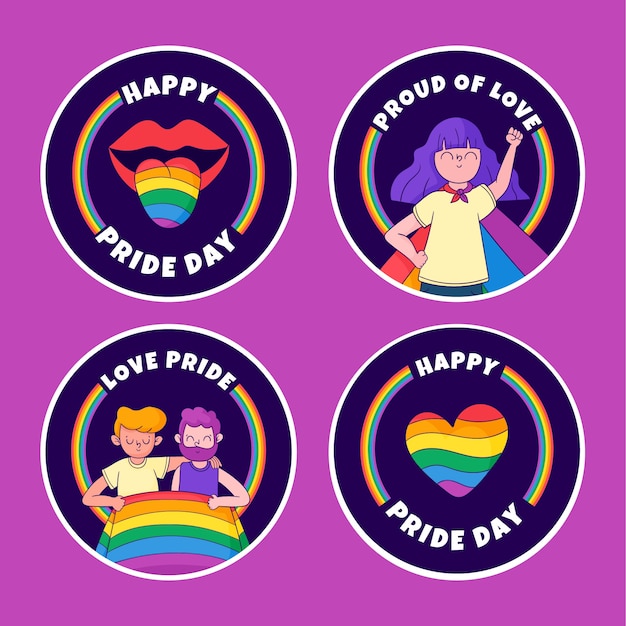 Hand drawn labels collection for pride month celebration