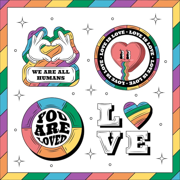 Hand drawn labels collection for pride month celebration