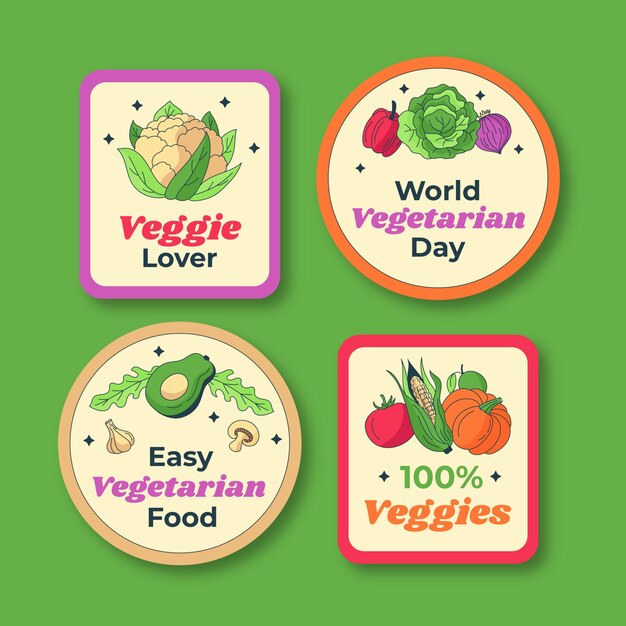 Hand drawn labels collection for world vegetarian day celebration