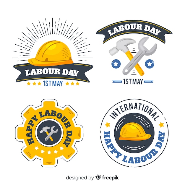 Hand drawn labor day badge collection