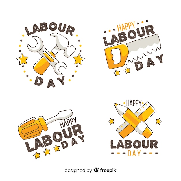 Free Vector hand drawn labor day badge collection