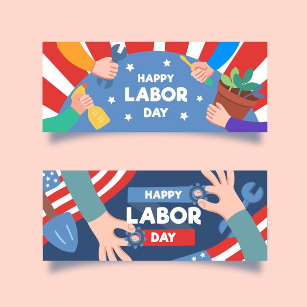 Hand drawn labor day banners template