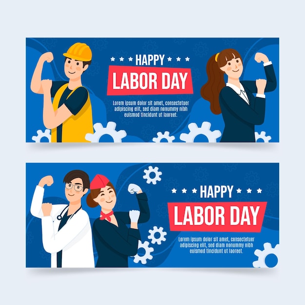 Hand drawn labor day horizontal banners set