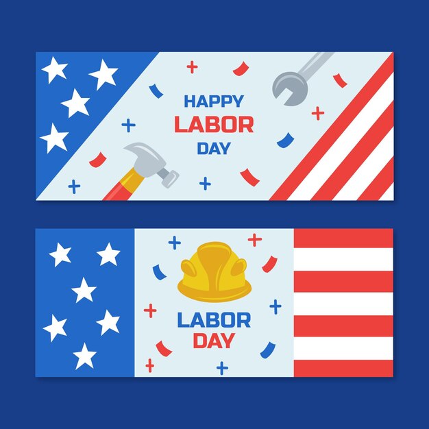 Hand drawn labor day horizontal banners set