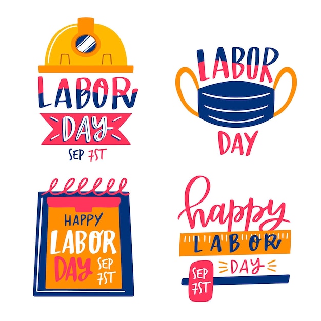 Hand drawn labor day label collection