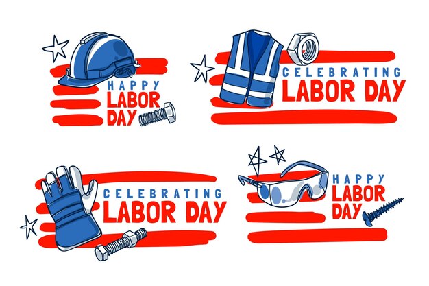 Hand drawn labor day labels collection