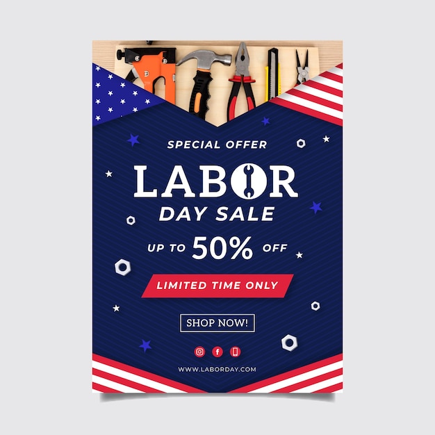 Hand drawn labor day sale vertical poster template with photo