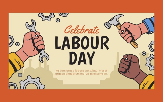 Hand drawn labor day social media post template