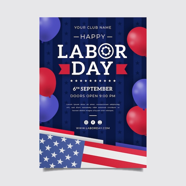 Hand drawn labor day vertical flyer template with photo