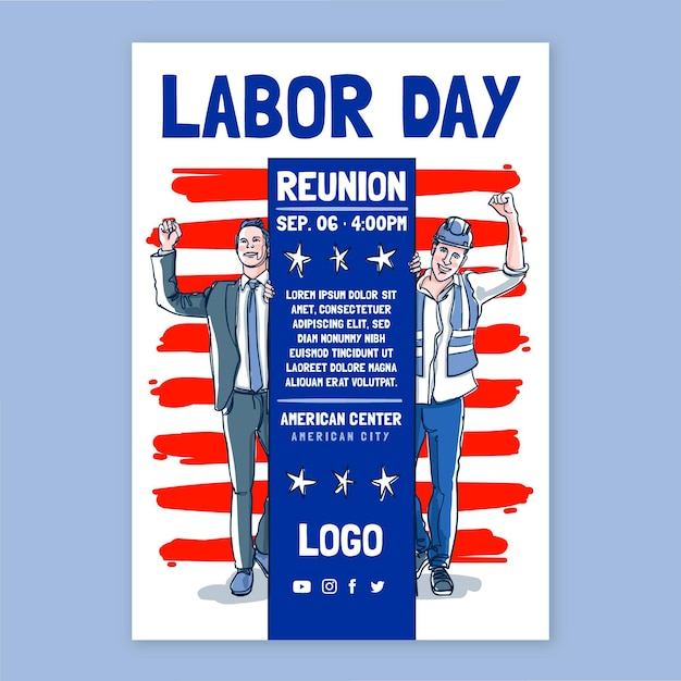 Free vector hand drawn labor day vertical poster template with photo