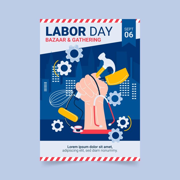 Hand drawn labor day vertical poster template