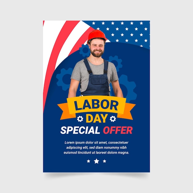 Hand drawn labor day vertical sale flyer template with photo