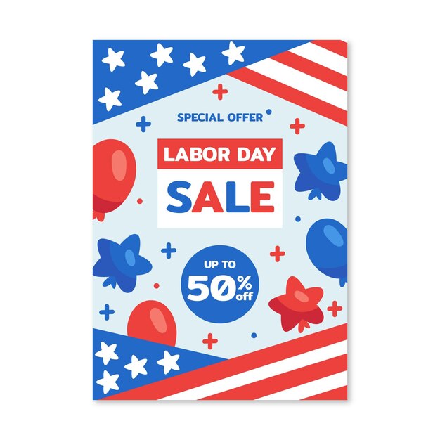 Hand drawn labor day vertical sale poster template