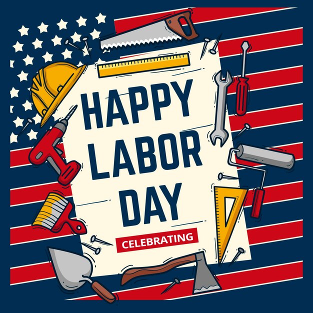 Hand drawn labor day with tools