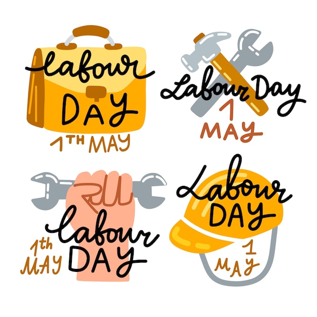 Hand drawn labour day badge collection